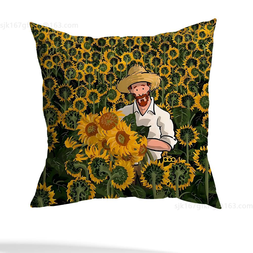 Van Gogh Pillow Case Sofa Living Room Bedroom Headboard Backrest Cushion Square Cushion Nap Time
