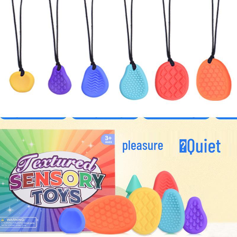 Children's Sensory Stone Set: 6 Soft Silicone Worry Stones with Wearable Lanyards for Stress Relief