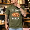 Cross-border Western trendy T-shirts for men, I Love Food tops, pizza cartoon print T-shirts, men's short-sleeve T-shirts