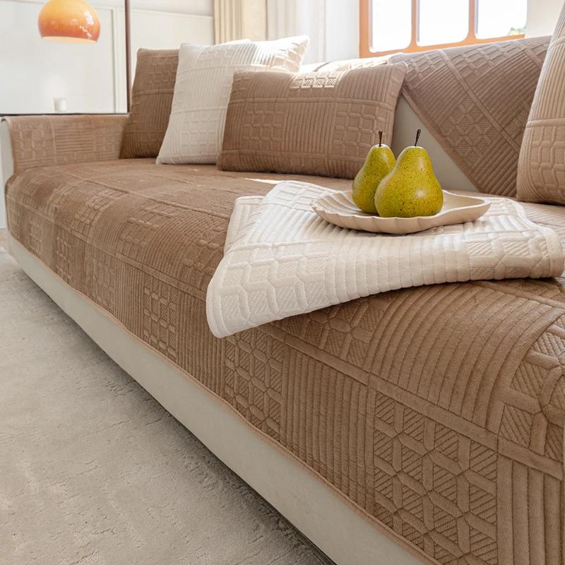 Noord-Nederlandse Fluwelen Quiltbankhoes Antislip Bankhoes Winter Universeel Bankkussen Effen Kleur Eenvoud Bankkussen