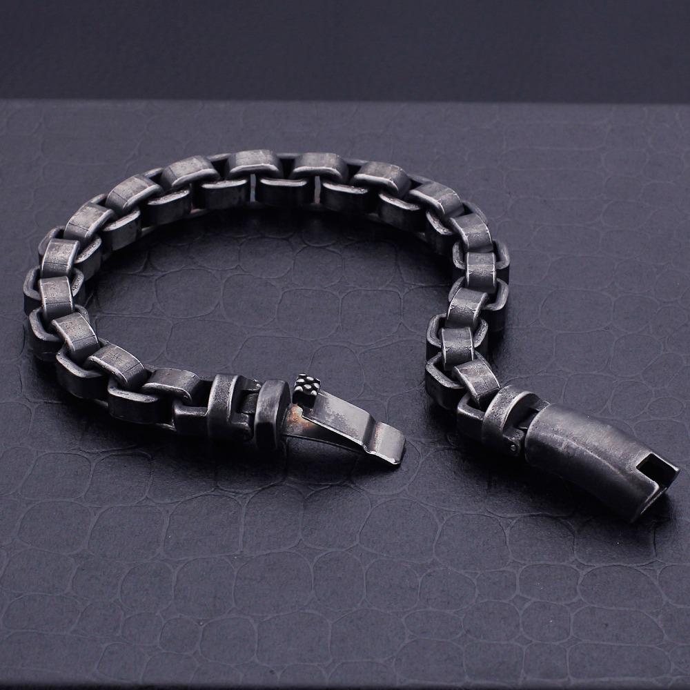 Solid Black Stainless Steel Men Bracelet Vintage Jewelry 9MM Wide Chain Link Friendship Men's Bracelets & Bangles for Gifts