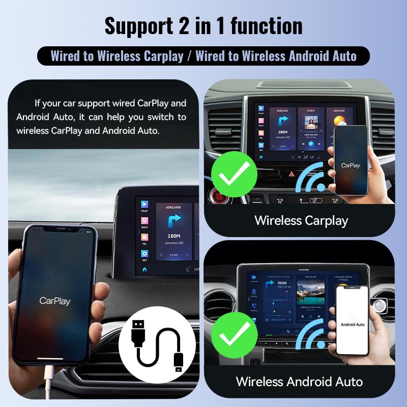 New Wired to Wireless CarPlay  Android Auto 2in1 Mini Adapter WiFi Suitable for 99% of original wired carplay/auto cars Carplay