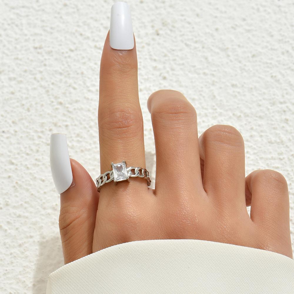 Trendy European & American Adjustable Zircon Rectangle Gemstone Ring for Women