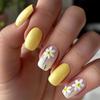 Medium-Length Yellow Flower Minimalist Press-On Nails for Spring/Summer