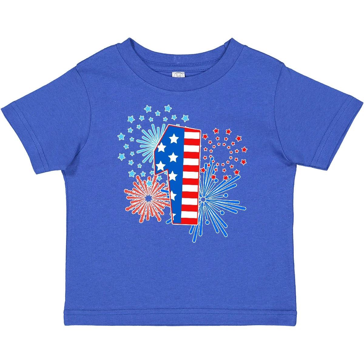 Inktastic First Birthday- Fourth Of July Fireworks Baby T-Shirt 1st One Flag 120