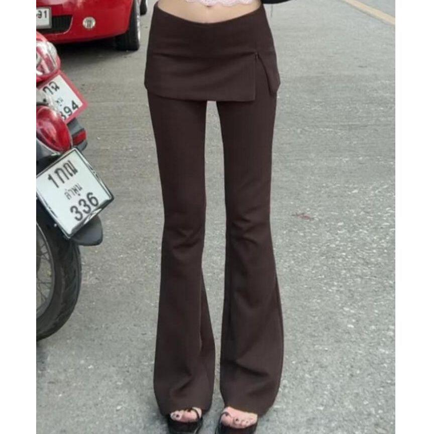 Retro American Two-Piece Slit Flare Skirt Pants - Women's Slimming Elastic Long Pants (Spring 2025)