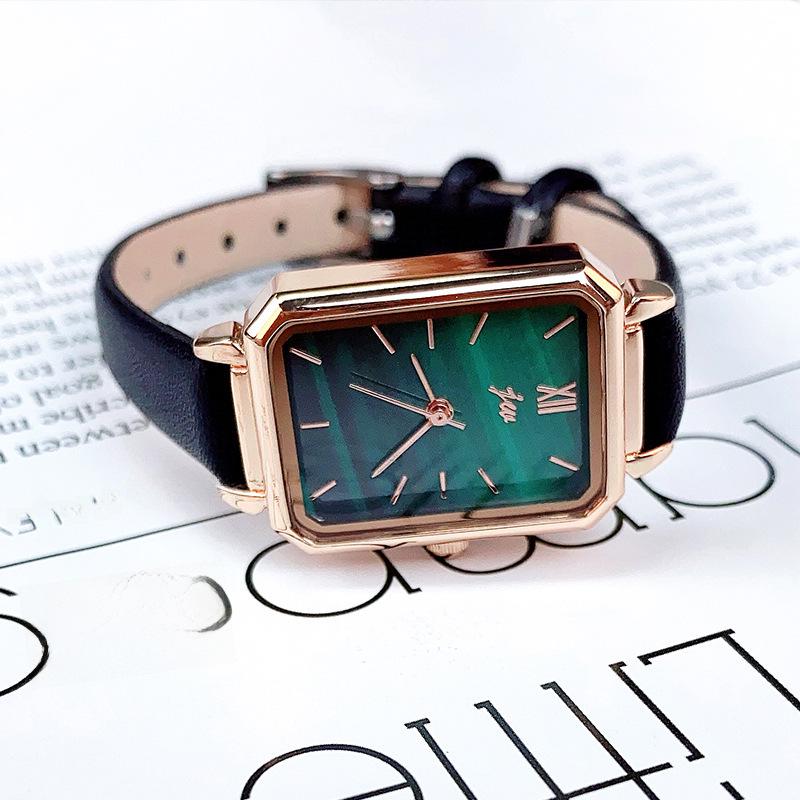 JW Mode-influencer Malachiet Textuur Leerband Quartz Horloge met Groot Wijzerplaat