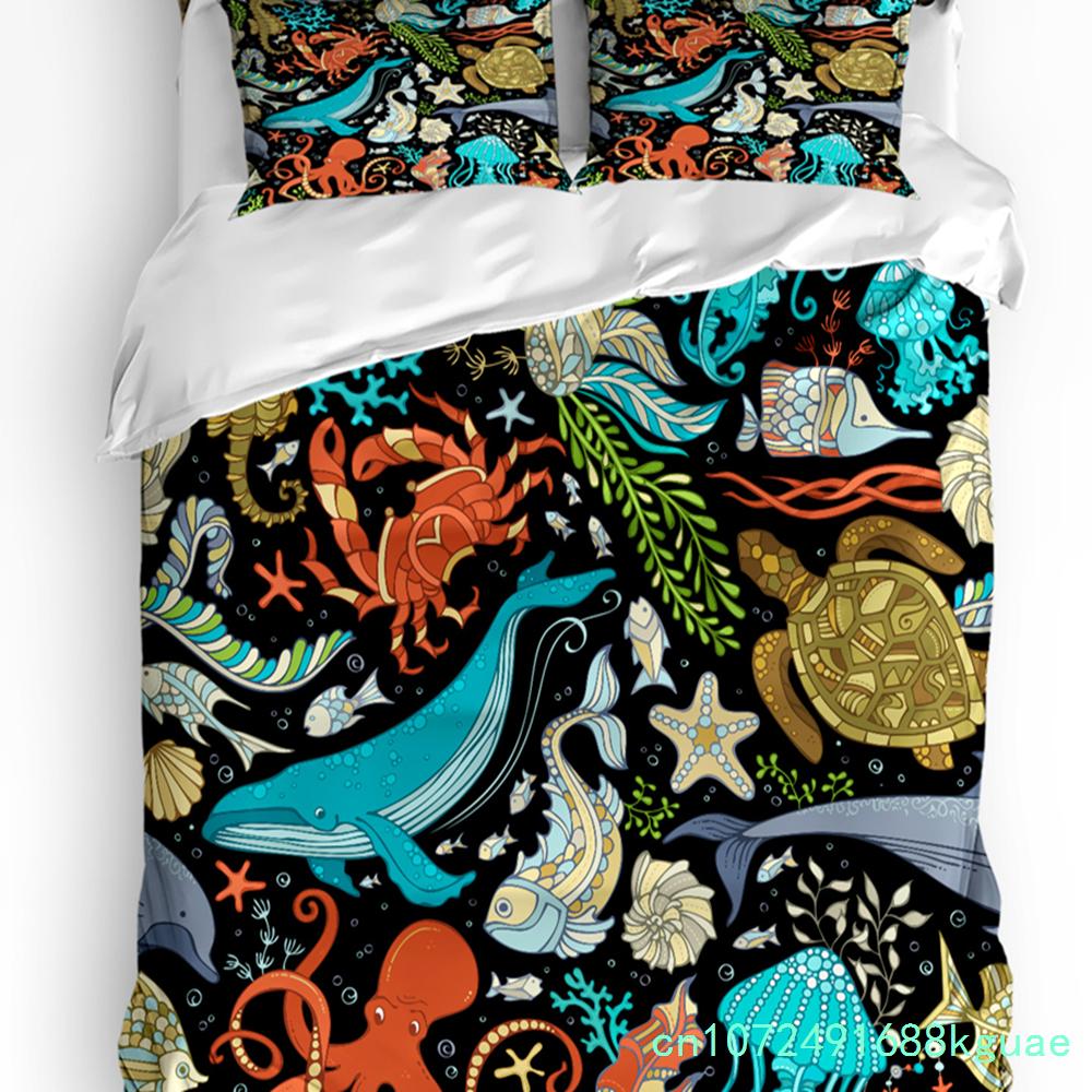 Tier Grün Fisch Bettbezug Bett Bettwäsche Set Für Doppel Zuhause Textil Steppdeckenbezug Kissenbezüge Schlafzimmer Bettwäsche Set (Kein Blatt)