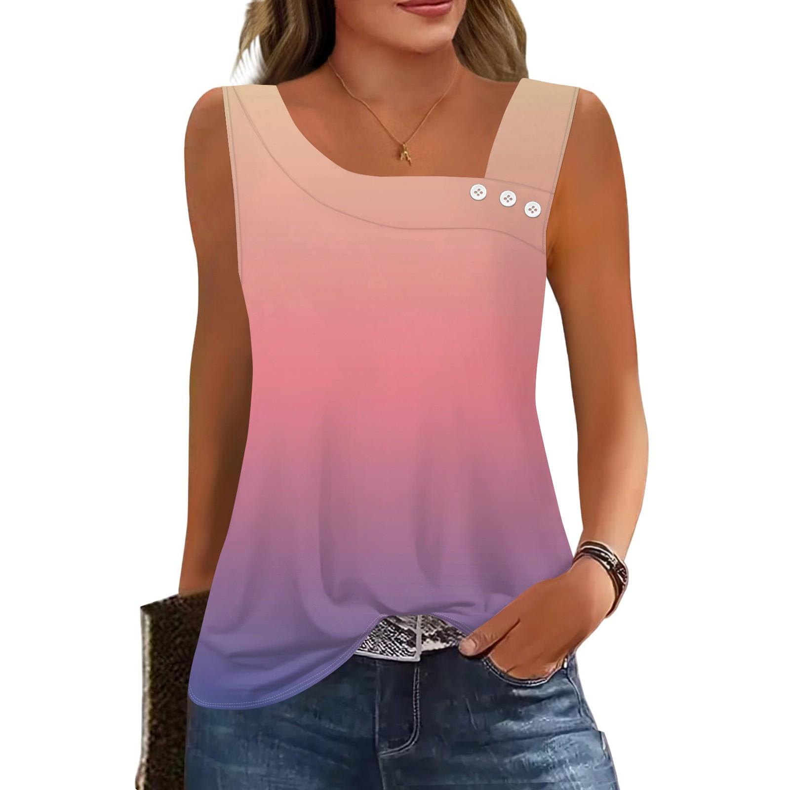 

Женские летние майки с квадратным вырезом, без рукавов, на пуговицах, повседневные, нарядные туники, базовые, для работы, футболки, блузки S розовый