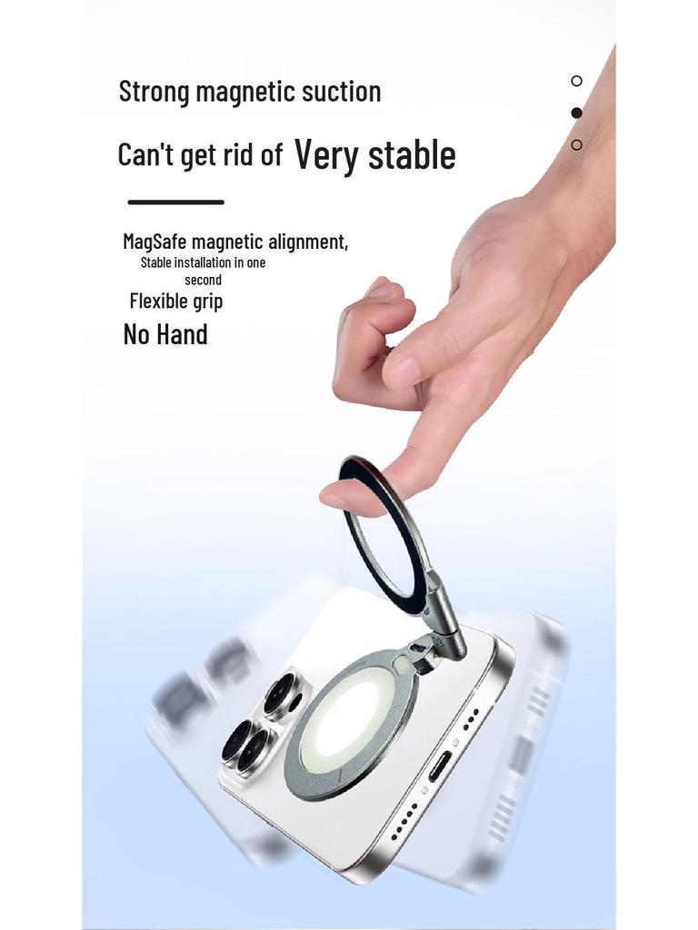 Ultra-Thin Aluminum Magnetic Ring Holder with N52 Strong Magnet, Multi-Angle Adjustment, Double-Sided Suction, and Portable Design.