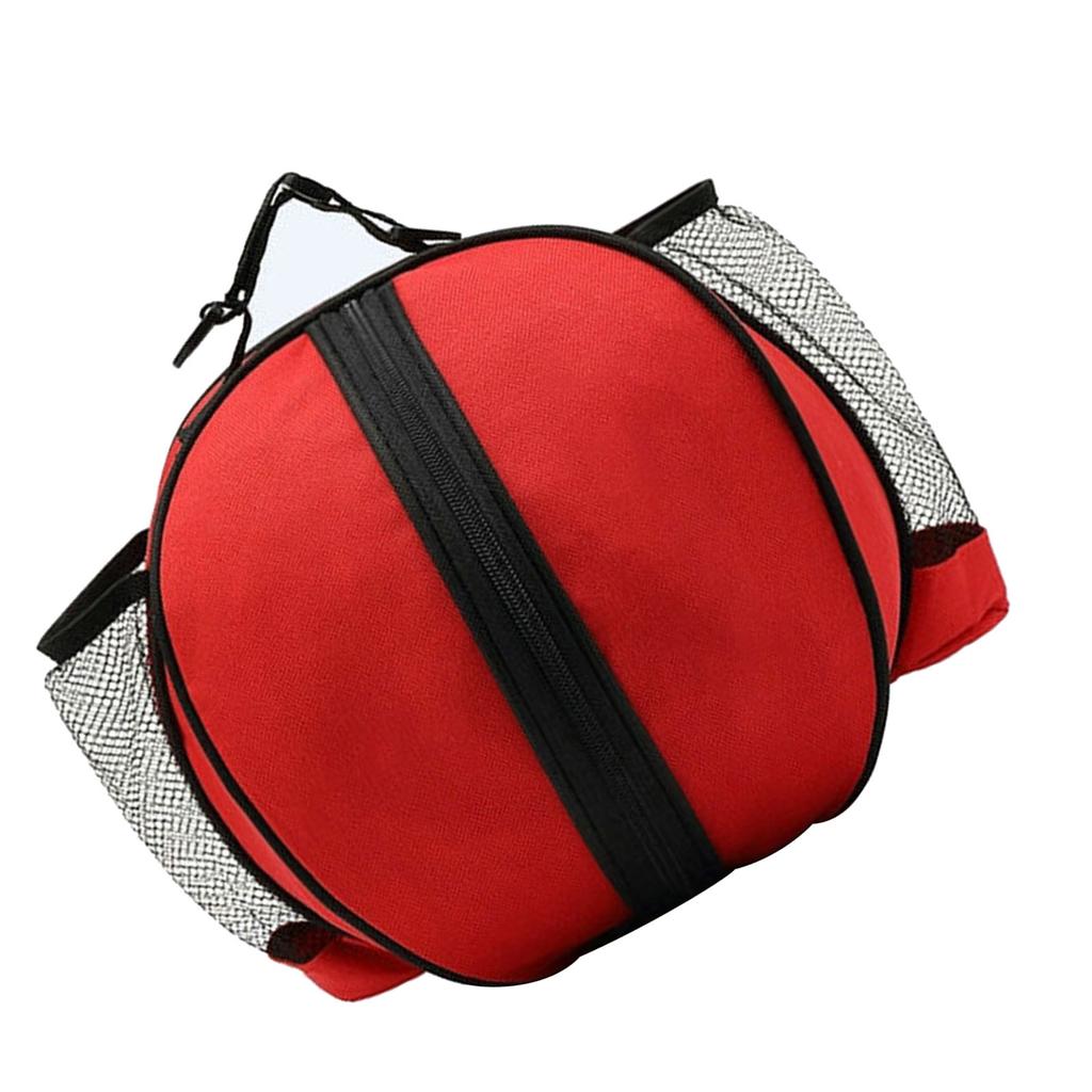 Round Basketball Bag Large Capacity Waterproof Oxford Cloth Outdoor Sports Basketball Bag with Elastic Mesh Pocket Red