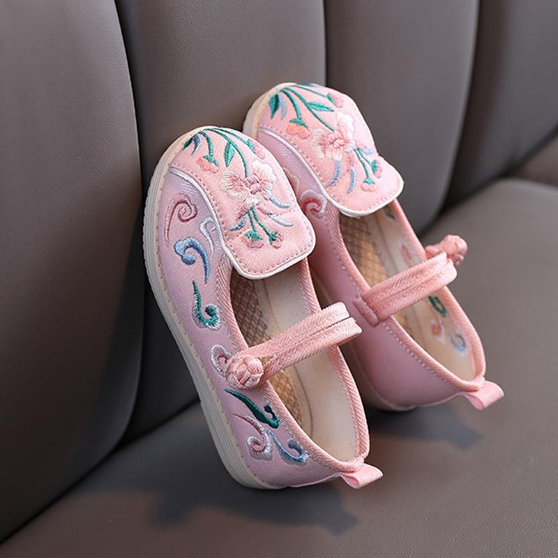 Kids Spring Embroidered Shoes Lightweight National Vintage Handmade Cotton Shoes Cosplay Hanfu Tang Costumes Casual Sneakers