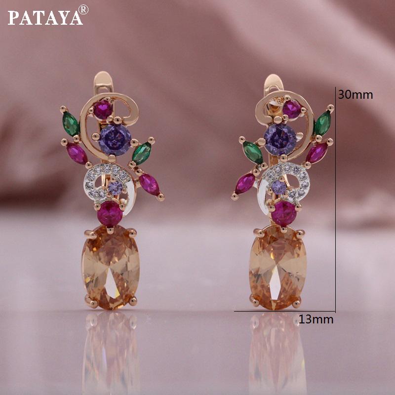 PATAYA Inlaid With Multicolored Artificial Zircon Earring Ring Combination Set