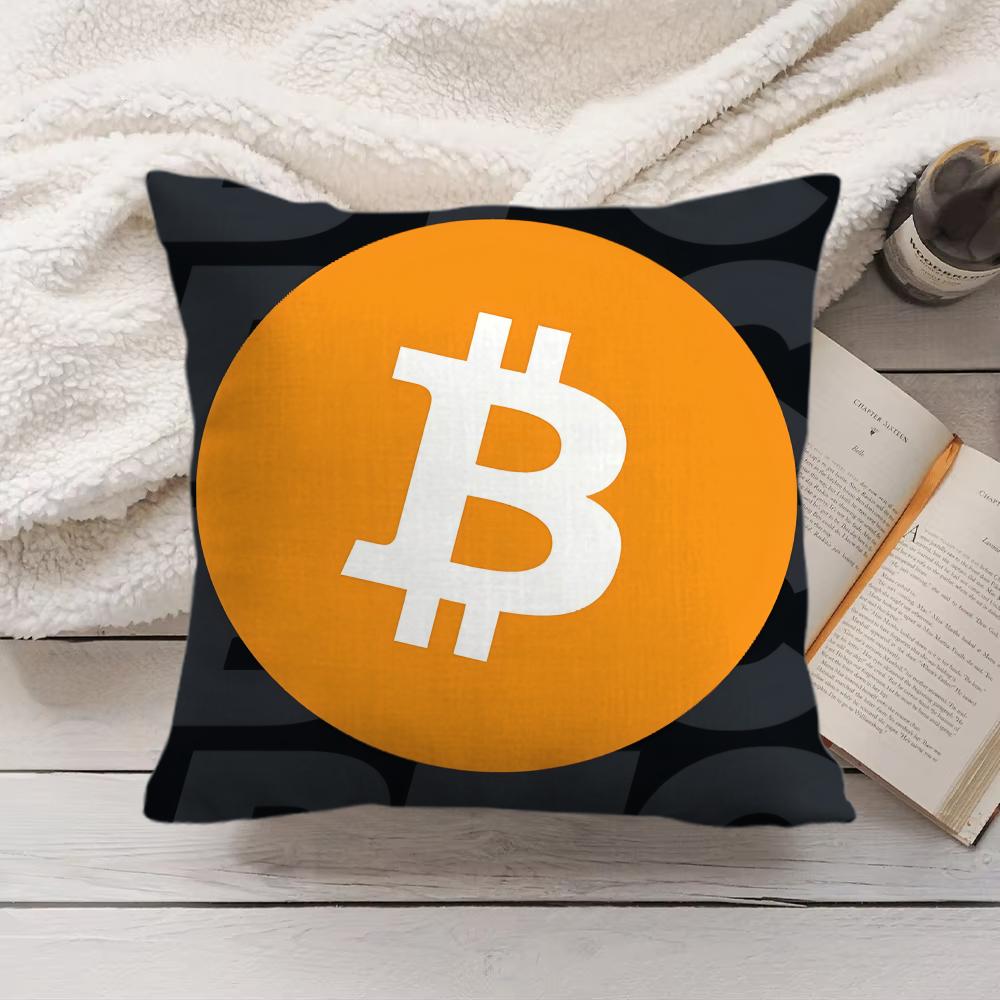 Housse de coussin Bitcoin Cryptomonnaie Btc Peluche Courte Soie Fermeture Éclair Invisible Anti-poussière Housse de Coussin de Canapé Pour Décoration Intérieure