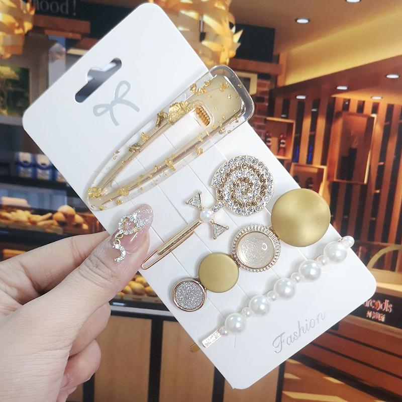 Korea Shiny Crystal Hair Clip Set Fashion Hair Accessories  Trend For Women Girl Pearl Rhinestone Hairpin Side Clip For Hair