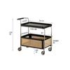 Middle Ancient Style Black Walnut White Wax Wood Movable Small Coffee Table with Wheels Silent Wheels Living Room Rattan