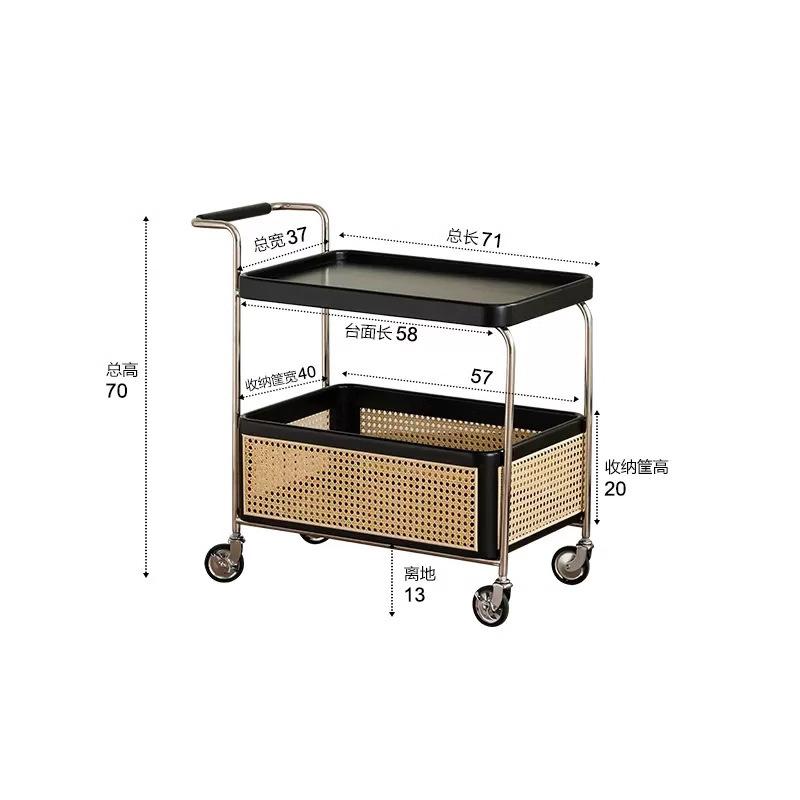 Middle Ancient Style Black Walnut White Wax Wood Movable Small Coffee Table with Wheels Silent Wheels Living Room Rattan