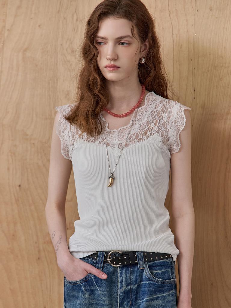MAXZA Lace Block Cap Sleeve Bustier Sleeveless Knit