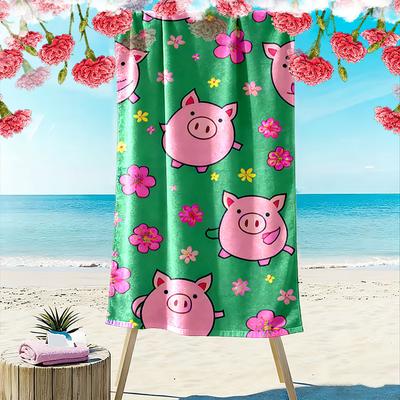 Cute Pink Pigs and Flowers Beach Towel Quick-drying for Travel Outdoor Sports Jogging Beach and Swimming