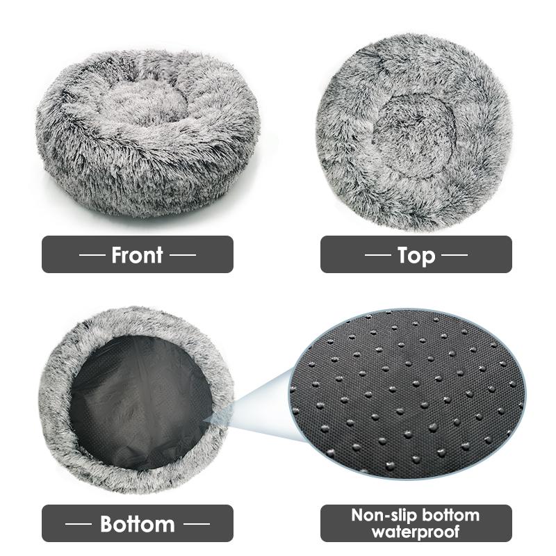 Pet Cat Dog Super Soft Bed Long Plush Donut Round Dog Kennel Washable Comfortable Fluffy Cushion Mat Winter Warm Dog and Cat Bed