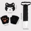 Faux Fur Cat Fox Mask Tail Paw Gloves Set Therian Costume Kit for Women Girls Adult Halloween Cosplay Masquerade Party