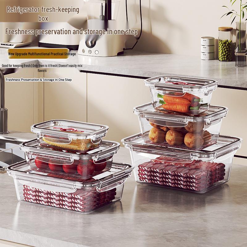 Stackable Rectangular Food Storage Box Set - Thick, Sealed Lunch & Fresh-Keeping Containers for Kitchen & Refrigerator.