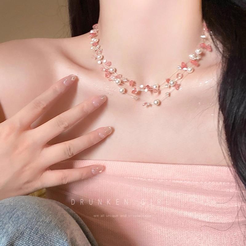 

Colored Beaded Pearl Necklace Summer Dopamine Stacked Necklace Accessories Seaside Vacation Collarbone Chain