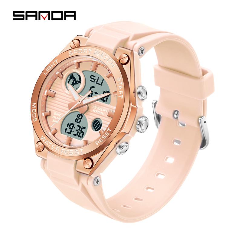 SANDA New Digital Women Watches Student Sports Chronograph Calendar Lady Quartz Wristwatch Waterproof Girl Electronic Clock
