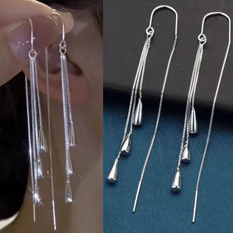 Silver Color Long Water Drop Tassel Earrings For Women Personalized Fashionable Daily Accessories Party Jewelry Birthday Gifts