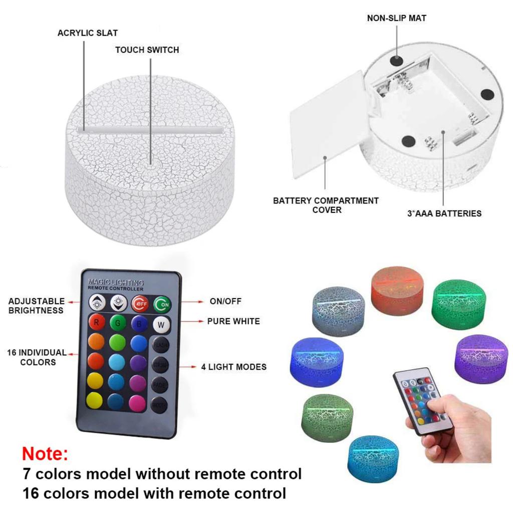 New 3D Lamp Illusion Space  Night Light   16 Colors Changing Remote Control  Decor Birthday Christmas Gifts
