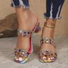 Large Size High Heel Slippers Women's Summer New Candy Color Rhinestone Sandals Flat Buckle Slippers PU Leather Rubber Sole