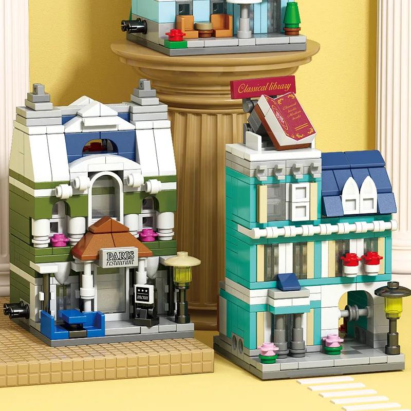 European City Series Street View European Architecture Shop Shopping Scene Puzzle Assembled Building Block Toys  Playsets Children's Gift Presents