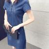 Vestido Casual Jeans Elegante Feminino de Verão com Gola O e Manga Curta Costurado para Uso Diário