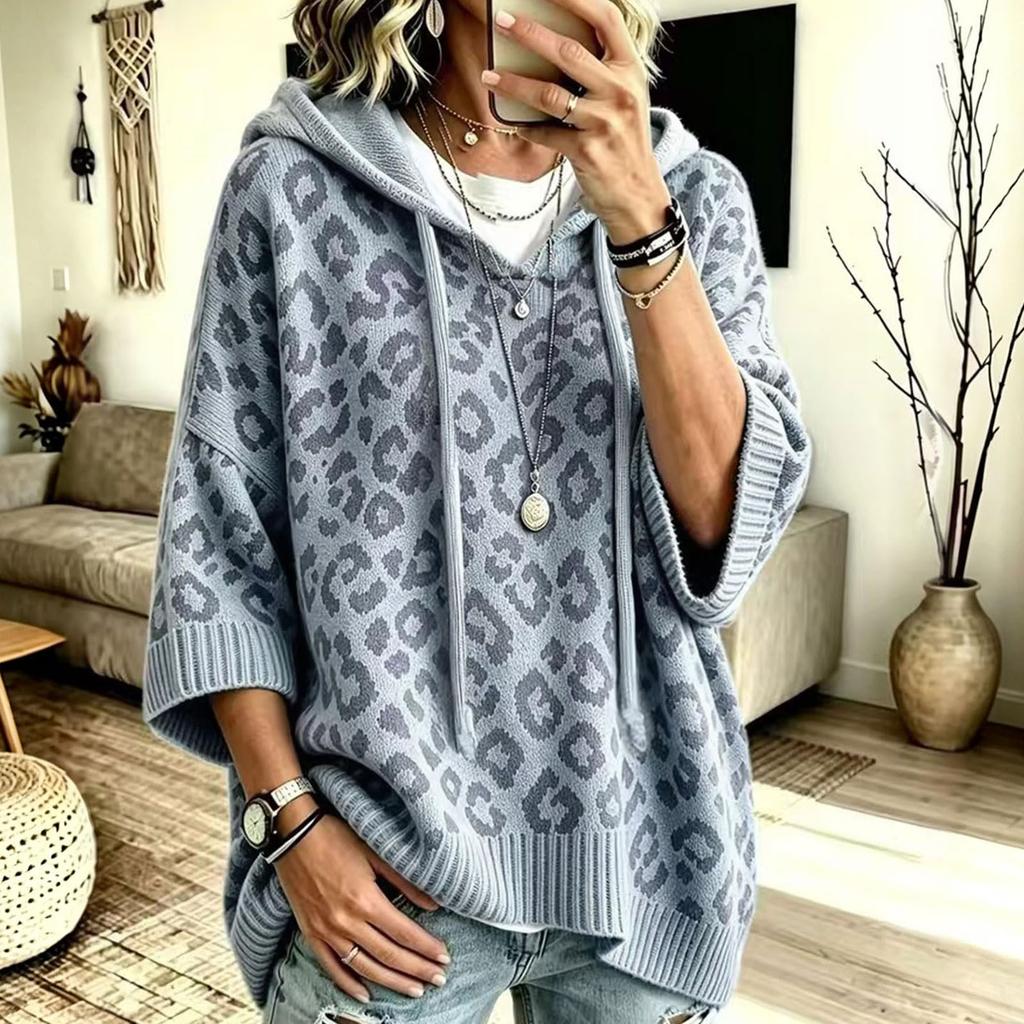 Sweat à capuche à cordon imprimé léopard pour femme Coupe ample Sweat-shirt décontracté