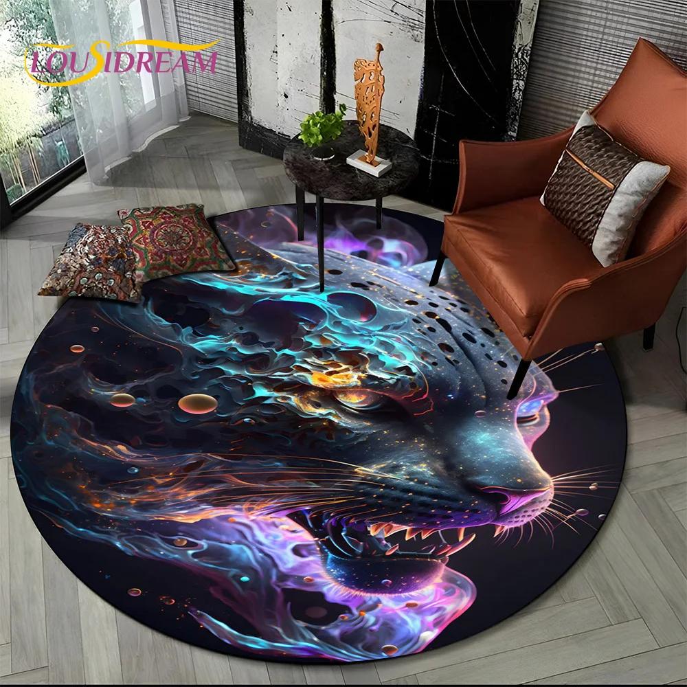 Beast Tiger Lion Leopard Animal Wildlife Cartoon Round Carpet Rug for Living Room Bedroom Child Decor,Pet Area Rug Non-slip Mat