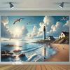 2D Coastal Seaside Backdrop, Lighthouse & Seagull Background for Summer Party Decor
