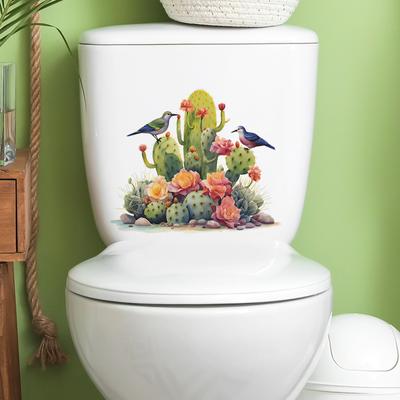 Green Plant Cactus Bird Toilet Post Bathroom Bathroom Home Beautification Decorative Wall Sticker