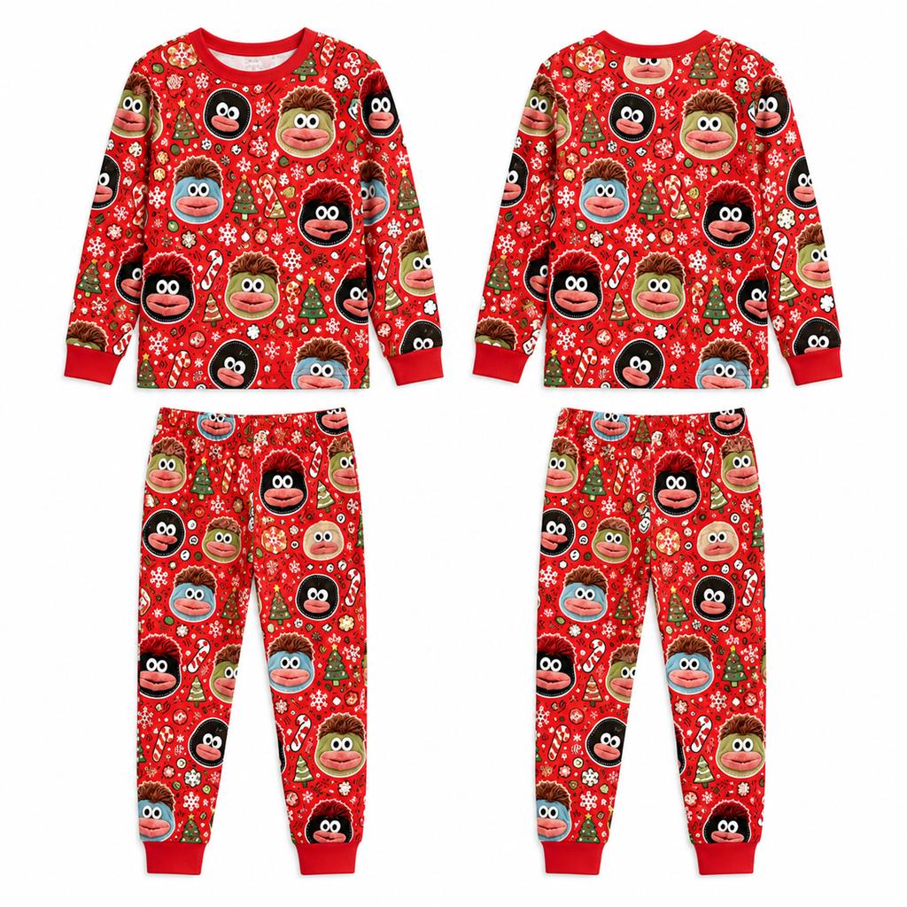 Family Matching Loungewear Set with Cute Print, Long Sleeve Top and Pants for Parent and Child