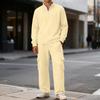 Men's Classic Casual Outdoor Activewear Set | Fleece Solid Color Quarter-Zip Stand-Collar Hoodie & Elastic-Waist Cargo Pants 2-Piece Outfit