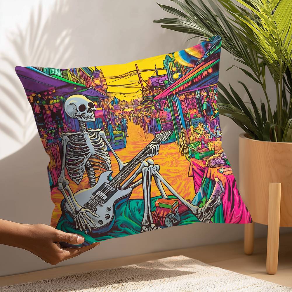 Rock Band G-Grateful Dead Pillow Case Square Double‑Sided Print Cushion Case For Sofa Home Bedchamber Decor Gift