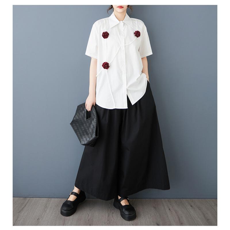 DIMANAF 2026 Women Plus Size New Summer Blouse Shirt Short Sleeve Casual Loose Lady Tops Shirts Cotton Floral