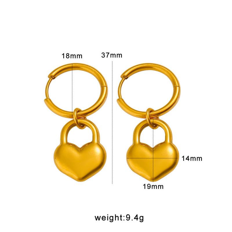 Meishiduo Heart Pendant Korean-Japanese Style Gold Hoop Earrings - Colorfast Titanium Steel