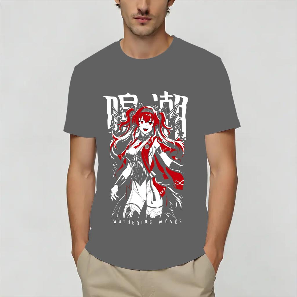 Wuthering Waves TShirt Summer 100 Cotton T Shirts For Male Hippie Loose Tee Shirt Short Sleeve Y2K Funny Tees