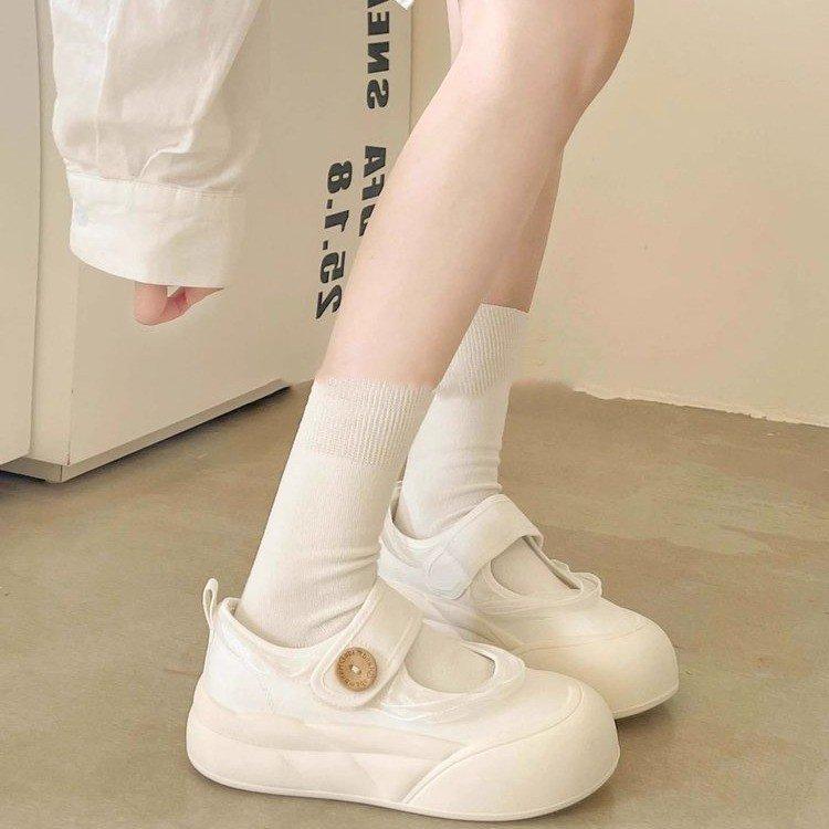Lace Little White Shoes Women's Summer 2025 New Velcro Canvas Shoes Female Students Thick Baseplate Shoes Mary Jane Women's Shoes