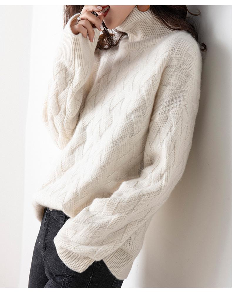 Women's High-Neck Ribbed Knit Sweater - Warm, Thick, Loose Fit for Autumn/Winter 2024, Korean Style