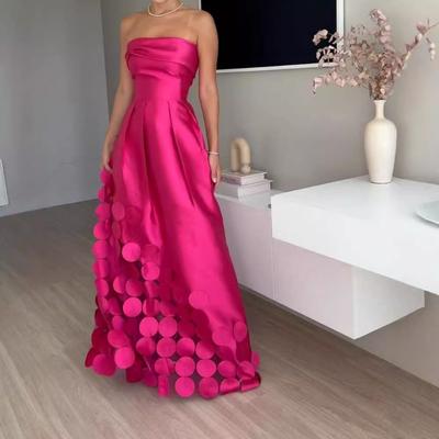 Robe de soirée sexy en satin à taille haute et sans bretelles avec patchwork