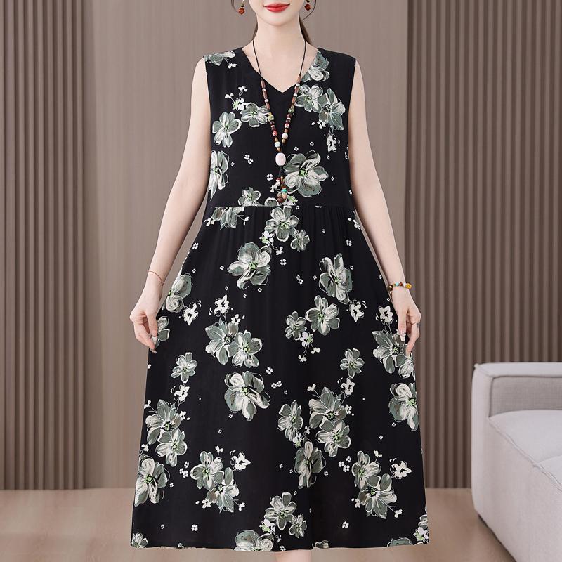 

Плюс Размер Элегантное Женское Летнее Платье Свободное Длинное Платье Без Рукавов Женская Винтажная Одежда 5XL