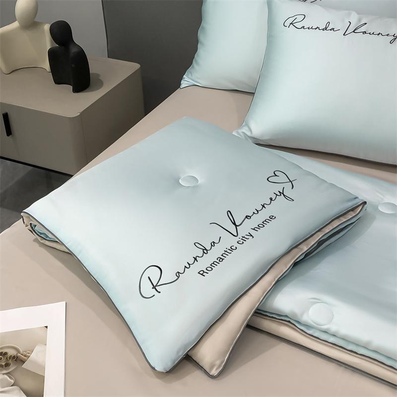 Grade A Washable Ice Silk Summer Quilt Set or 1 Pcs Quilt Skin-friendly  Air Conditioning Embroidered Comforter Summer Blanket