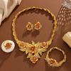 Bollywood Vintage Zircon Set 5pc: Rhinestone Flower Necklace, Earrings, Bracelet, Ring | Luxury Bridal Banquet Gift for Women