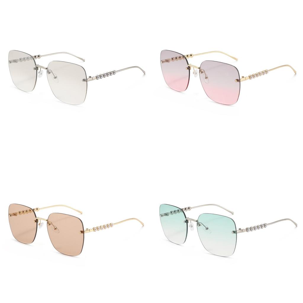 Pearl Embellished Metal Frame Square Sunglasses With Uv400 Protection For Fashionable Women